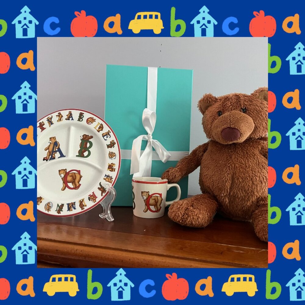 2 Piece Tiffany Baby Dish Set /EUC "Alphabet Bears" w/ Tiffany Box
